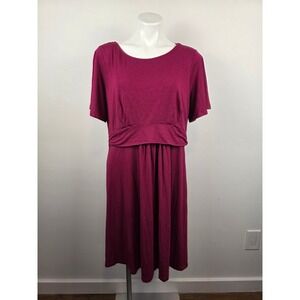 Seraphine‎ Womens Maternity Nursing Midi Dress XL Purple Empire Short Sleeve